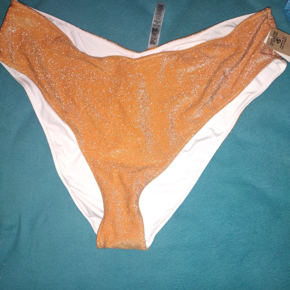 PINK high waisted shimmer bikini bottom